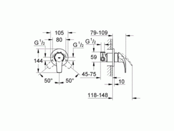 Душ гигиенический со смесителем 1 режим струи Grohe BauCurve 123072 / 122270 (NH0002)