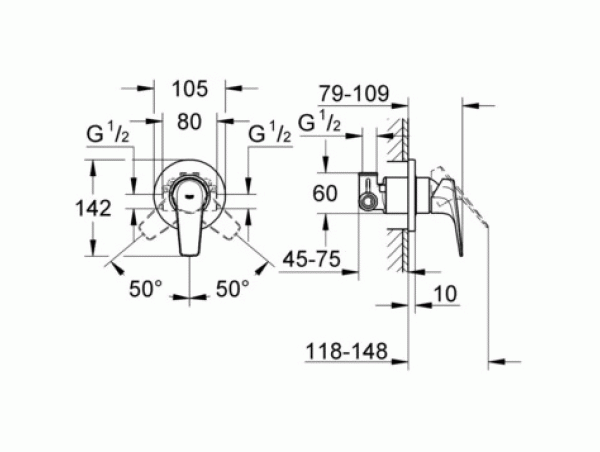 Душ гигиенический со смесителем 1 режим струи, комплект Grohe BauFlow 123073