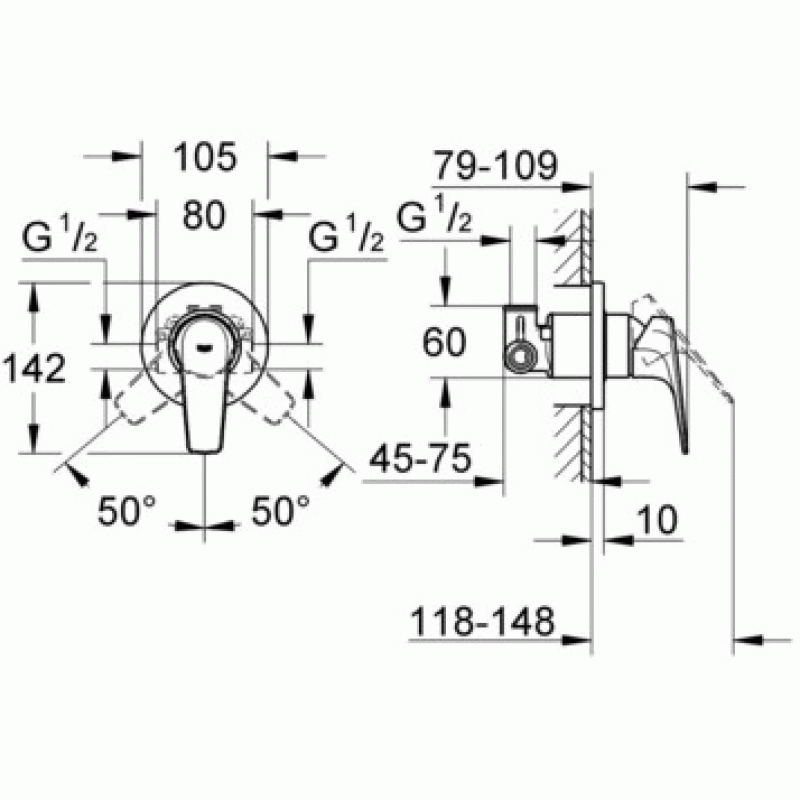 Душ гигиенический со смесителем 1 режим струи, комплект Grohe BauFlow 123073