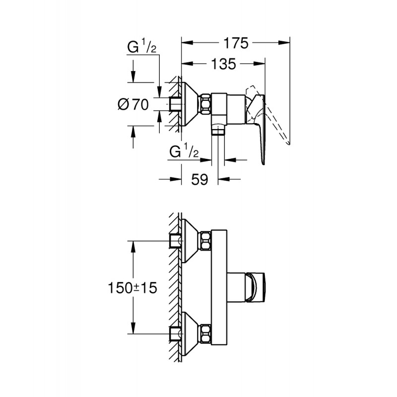 Душ гигиенический со смесителем 1 режим струи Grohe BauEdge New 2363526354