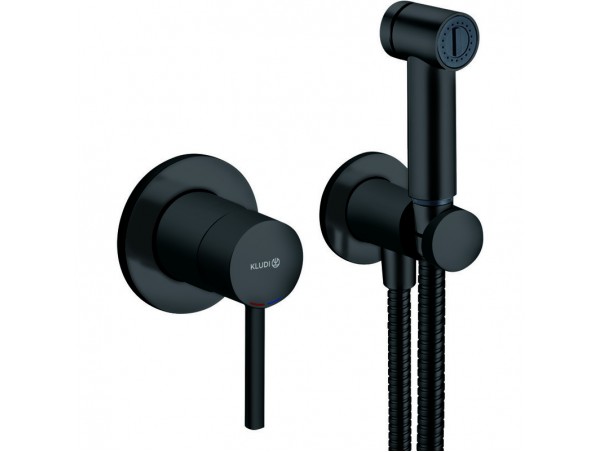 Душ гигиенический со смесителем 1 режим струи, комплект Kludi Bozz Black 389983976 черный матовый