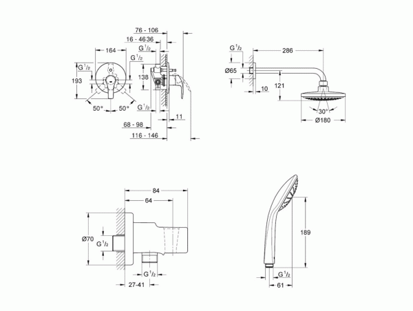 Душевая система встраиваемая со смесителем Grohe Eurosmart 124440 Душевая система встраиваемая со смесителем Grohe Eurosmart 124440