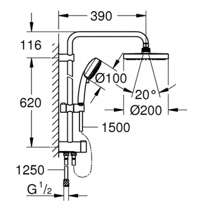 Душевая система со смесителем для душа Grohe Eurosmart New 2739433555