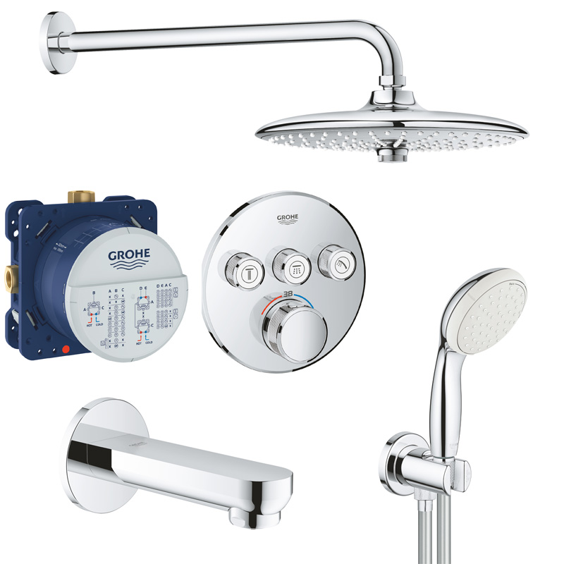 Душевая система встраиваемая с термостатом, с изливом Grohe Rainshower SmartControl 2912126458-2 (121699)