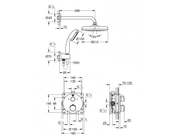 Душевая система встраиваемая с термостатом Grohe Grohtherm 34727000 Душевая система встраиваемая с термостатом Grohe Grohtherm 34727000