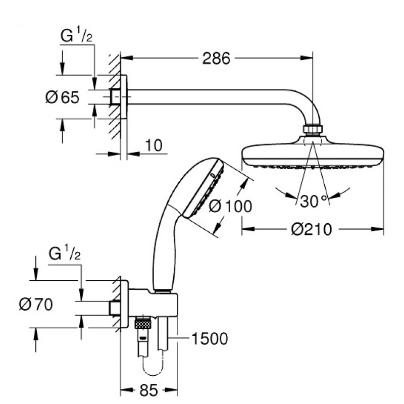Душевая система встраиваемая с термостатом Grohe Grohtherm 34729000