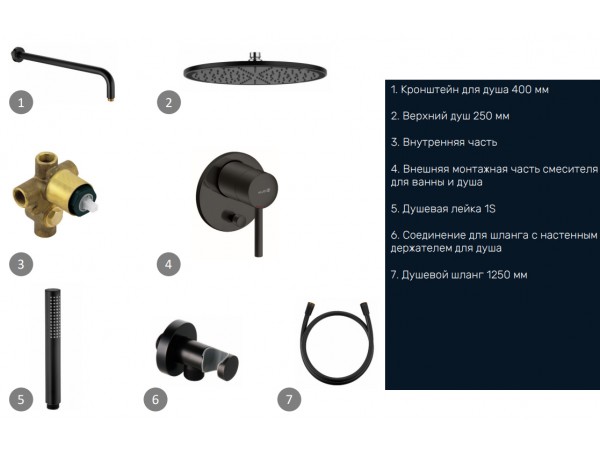 Душевая система встраиваемая со смесителем Kludi Bozz Black 387363976 (386303976) (7 в 1) черный матовый