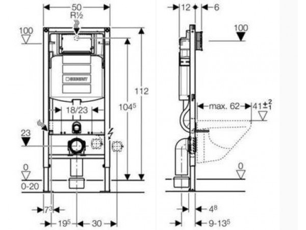 Инсталляция для унитаза подвесного Geberit Duofix Sigma 12 UP320 смывная клавиша Sigma 20 черная матовая 111.300.00.5-115.882.16.1 (не оставляет отпечатков пальцев)