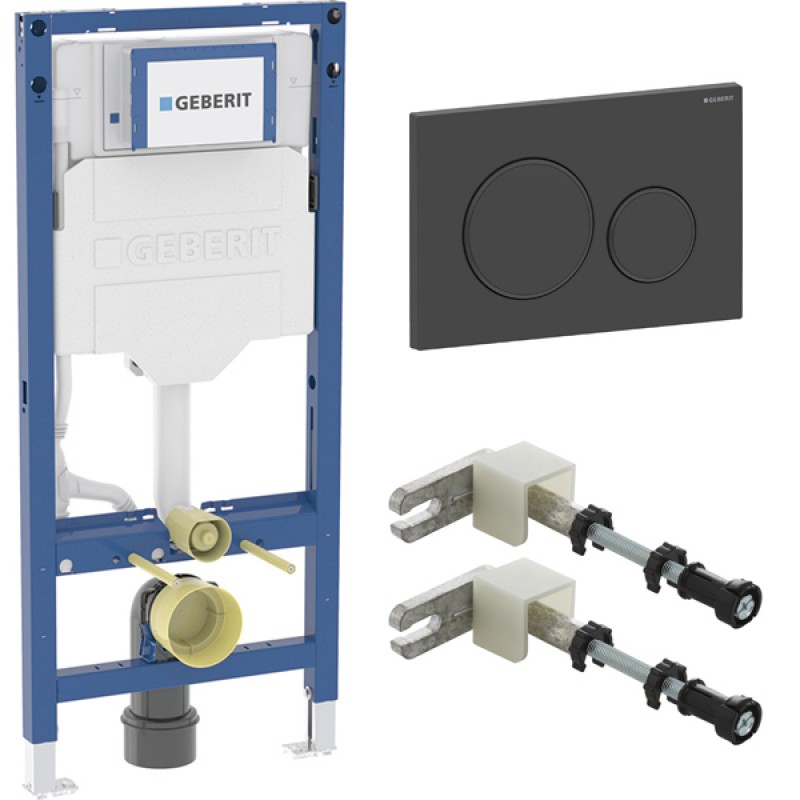Инсталляция для унитаза подвесного Geberit Duofix Sigma 12 UP320 смывная клавиша Sigma 20 черная матовая 111.300.00.5-115.882.16.1 (не оставляет отпечатков пальцев)