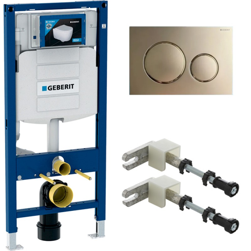 Инсталляция для унитаза подвесного Geberit Duofix Sigma 12 UP320 смывная клавиша Sigma 20 111.300.00.5-115.882.GN.1 золотая матовая смывная клавиша
