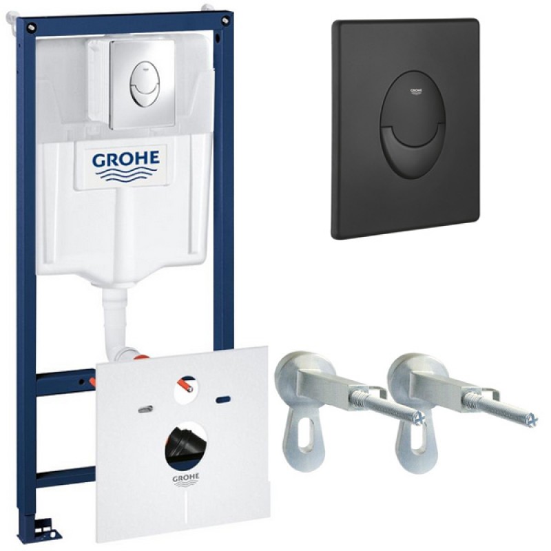 Инсталляция для унитаза подвесного Grohe Rapid Sl 38750BL1 черная матовая смывная клавиша (не оставляет отпечатков пальцев)