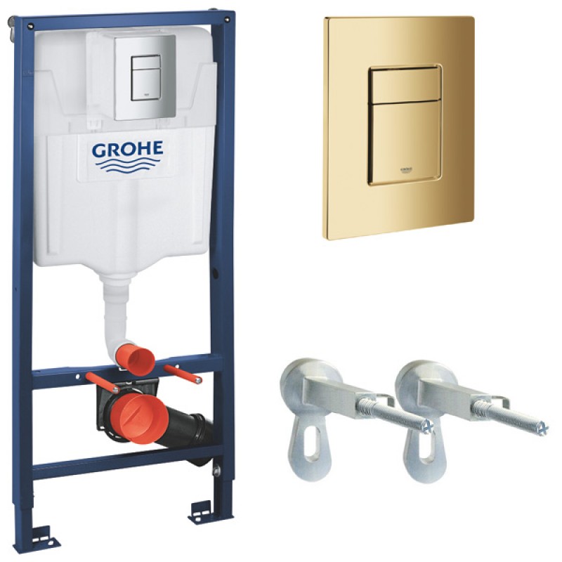 Инсталляция для унитаза подвесного Grohe Rapid Sl 38772GL1 золотая глянцевая смывная клавиша