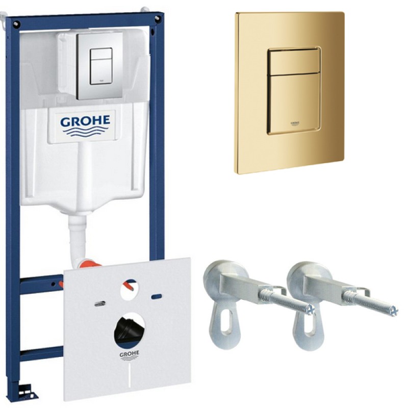 Инсталляция для унитаза подвесного Grohe Rapid Sl 38775GL1 золотая глянцевая смывная клавиша