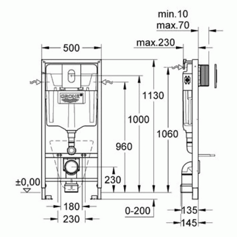 Инсталляция для унитаза подвесного Grohe Rapid Sl 38929GL0 золотая глянцевая смывная клавиша
