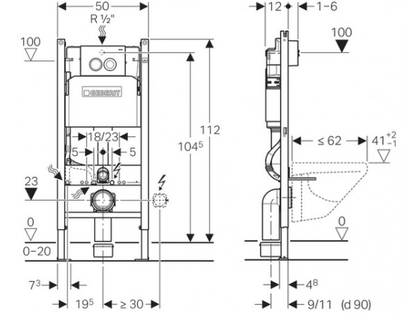 Инсталляция для унитаза подвесного Geberit Duofix Delta 01 458.149.21.1 смывная клавиша хром глянцевый