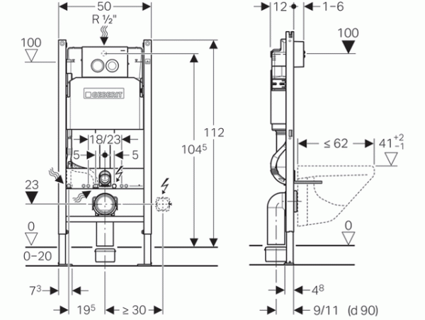 Инсталляция для унитаза подвесного Geberit Duofix Delta 21 458.124.GN.1 золотая матовая смывная клавиша Инсталляция для унитаза подвесного Geberit Duofix Delta 21 458.124.GN.1 золотая матовая смывная клавиша