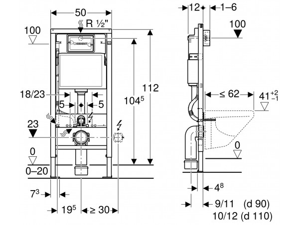 Инсталляция для унитаза подвесного Geberit Duofix Delta 51 458.128.16.1 черная матовая смывная клавиша (не оставляет отпечатков пальцев)