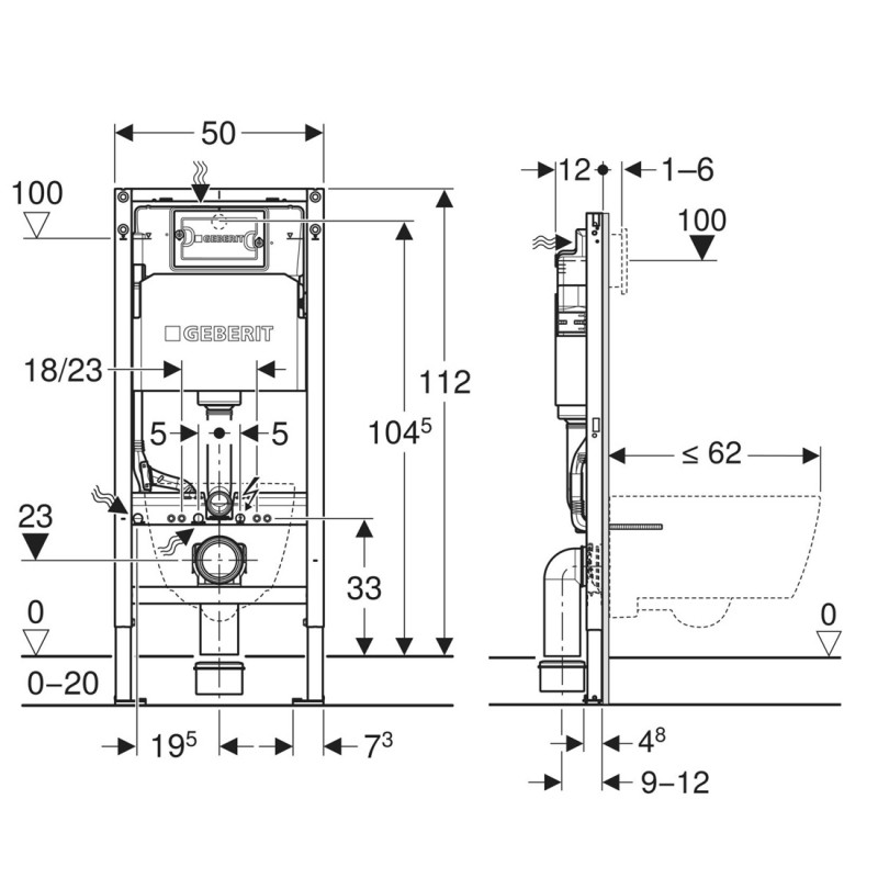 Инсталляция для унитаза подвесного Geberit Duofix Delta 50 458.128.DW.2 черная глянцевая смывная клавиша Инсталляция для унитаза подвесного Geberit Duofix Delta 50 458.128.DW.2 черная глянцевая смывная клавиша