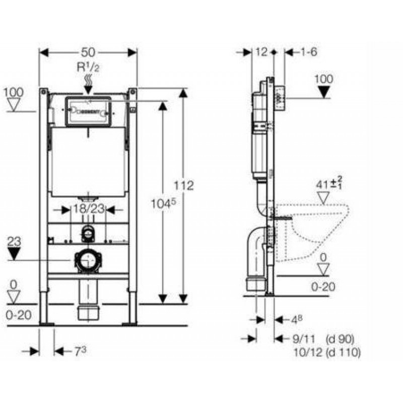 Инсталляция для унитаза подвесного Geberit Duofix Delta 50 458.135.11.1 белая смывная клавиша