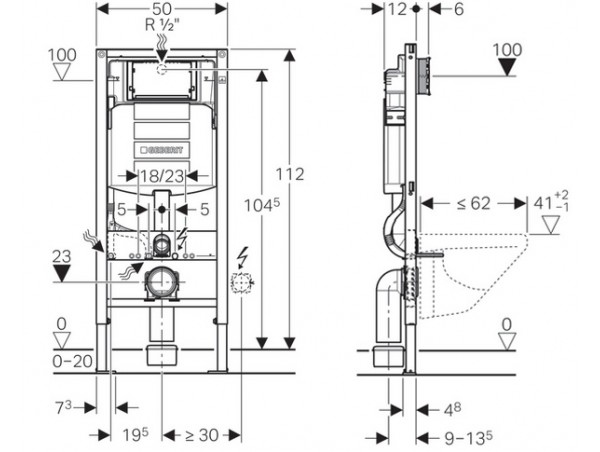 Инсталляция Geberit Duofix Sigma 12 UP320 111.300.00.5 с кнопкой Sigma 31 в комплекте с унитазом безободковым Инсталляция Geberit Duofix Sigma 12 UP320 111.300.00.5 с кнопкой Sigma 31 в комплекте с унитазом безободковым