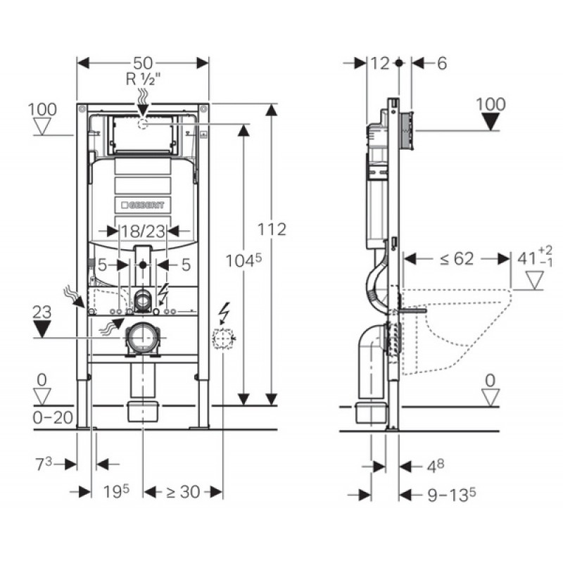 500.300.21.T12 Инсталляция Geberit Duofix Sigma 12 UP320 111.300.00.5 с кнопкой Sigma 01 в комплекте с унитазом безободковым