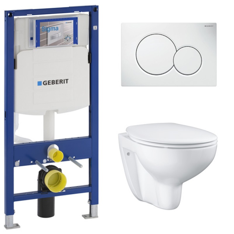 Инсталляция Geberit Duofix Sigma 12 UP320 111.300.00.5 с кнопкой Sigma 01 белая в комплекте с унитазом безободковым Grohe Bau Ceramic 39351000