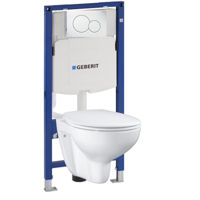 Инсталляция Geberit Duofix Sigma 12 UP320 111.300.00.5 с кнопкой Sigma 01 белая в комплекте с унитазом безободковым Grohe Bau Ceramic 39351000