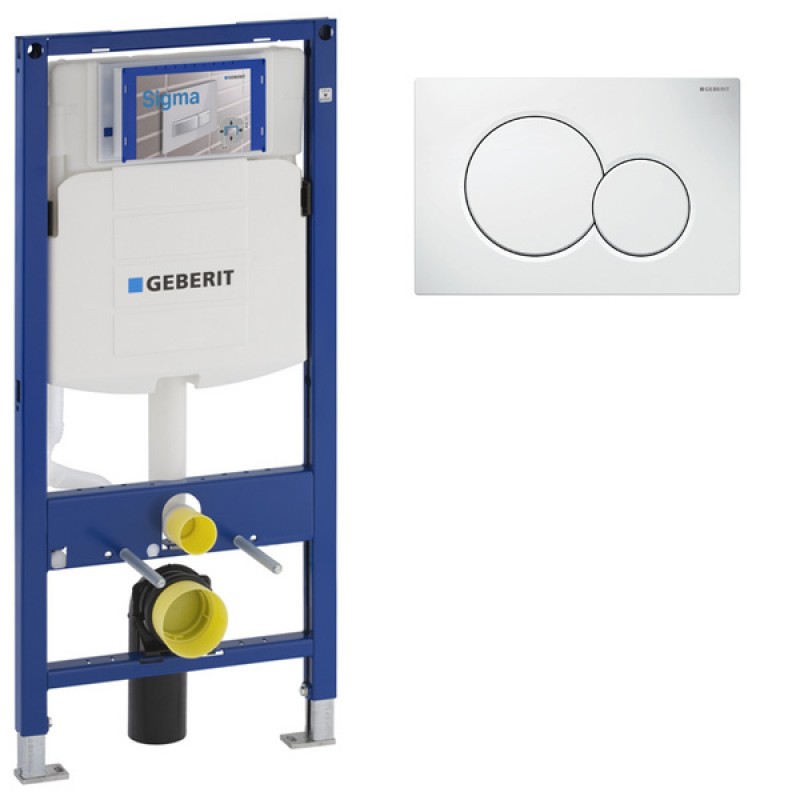 Инсталляция Geberit Duofix Sigma 12 UP320 111.300.00.5 с кнопкой Sigma 01 белая в комплекте с унитазом безободковым Grohe Bau Ceramic 39351000