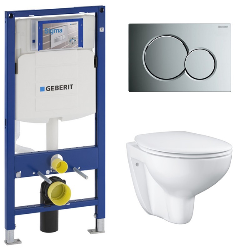 Инсталляция Geberit Duofix Sigma 12 UP320 111.300.00.5 с кнопкой Sigma 01 в комплекте с унитазом безободковым Grohe Bau Ceramic 39351000