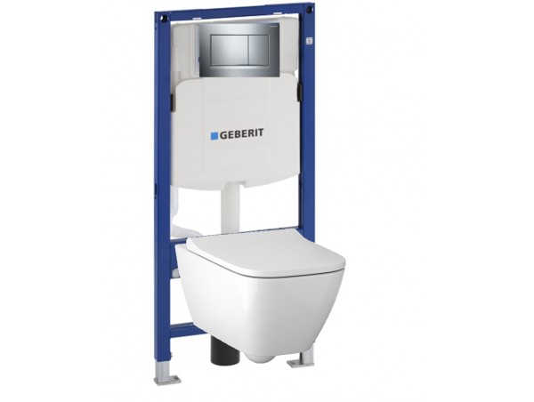 500.300.21.S30 Инсталляция Geberit Duofix Sigma 12 UP320 111.300.00.5 с кнопкой Sigma 30 в комплекте с унитазом безободковым Geberit Smyle Square 500.683.01.1