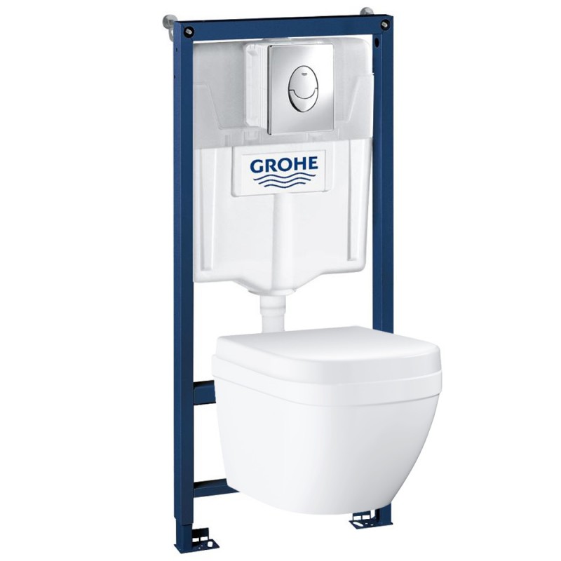 Инсталляция Grohe 38721001 в комплекте с унитазом безободковым укороченным Euro Ceramic 39206000 (38206002)