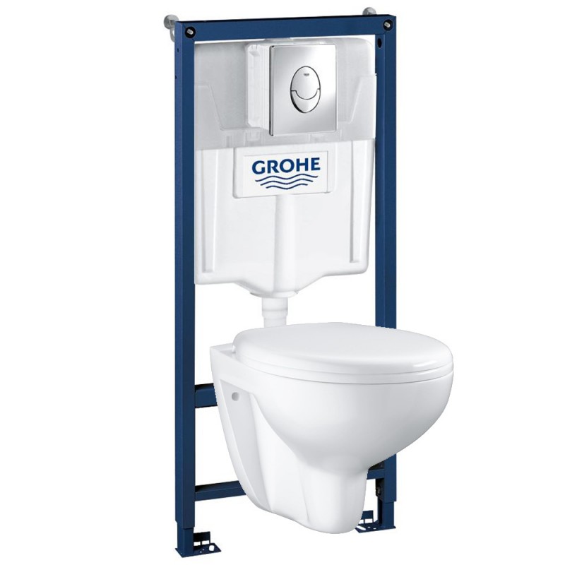 Инсталляция Grohe 38721001 в комплекте с унитазом безободковым Bau Ceramic 39351000 (39586001)