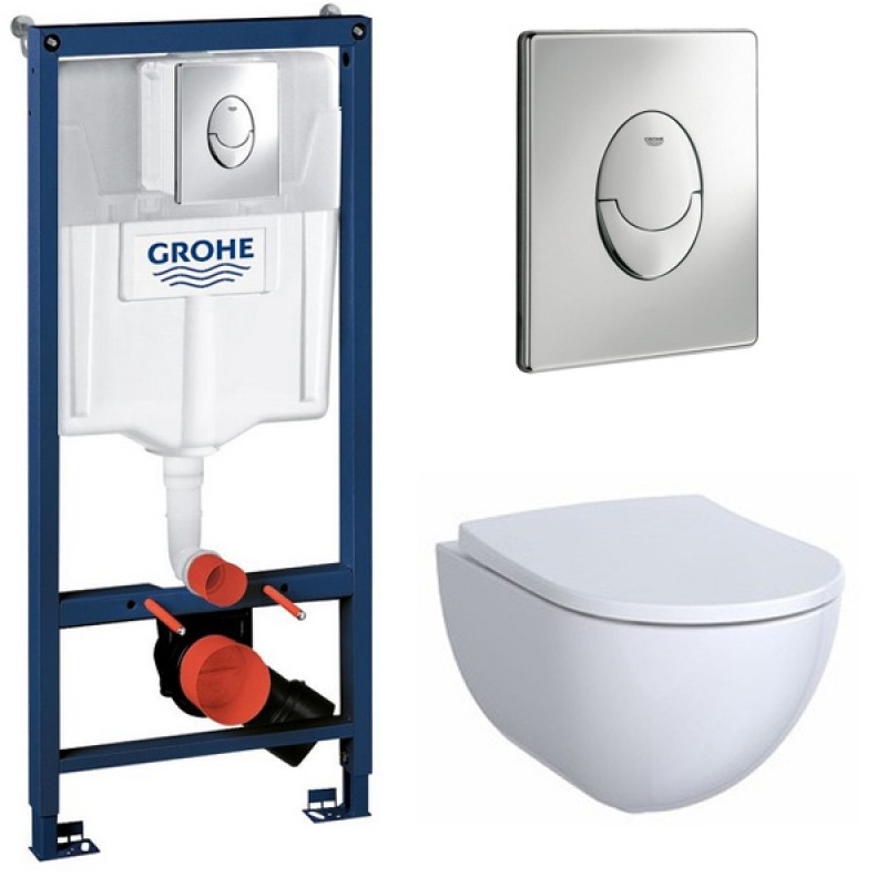 Инсталляция Grohe 38721001 в комплекте с унитазом безободковым Geberit Acanto 500.600.01.2