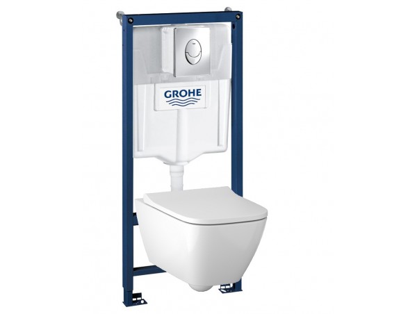 Инсталляция Grohe 38721001 в комплекте с унитазом безободковым Geberit Smyle Square 500.683.01.1