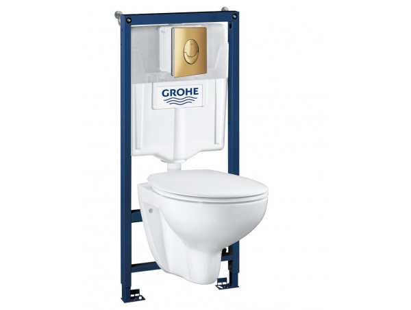 Инсталляция Grohe 38721GL1 в комплекте с унитазом безободковым Bau Ceramic 39351000 (золотая кнопка)