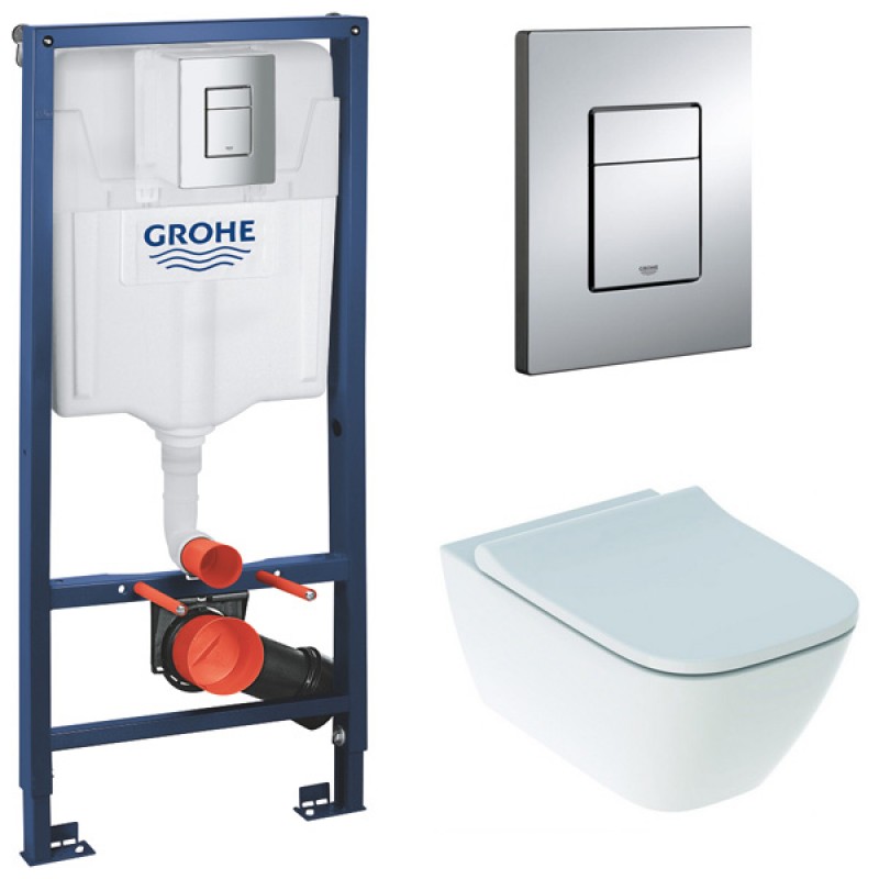 Инсталляция Grohe 38772001 в комплекте с унитазом безободковым Geberit Smyle Square 500.685.01.1