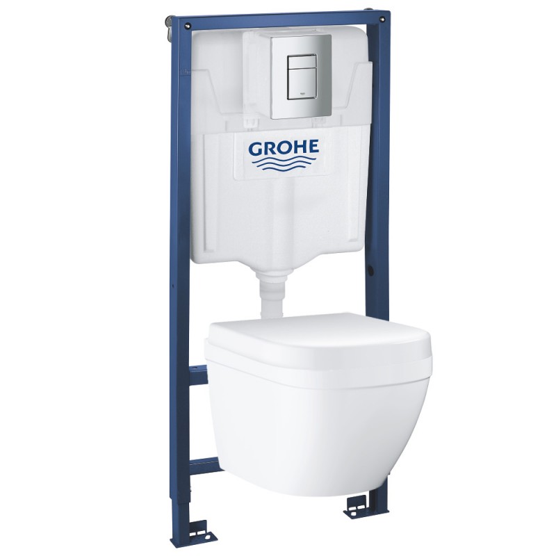 Инсталляция Grohe 38772001 в комплекте с унитазом безободковым укороченным Euro Ceramic 39206000 (38206001) NW0020