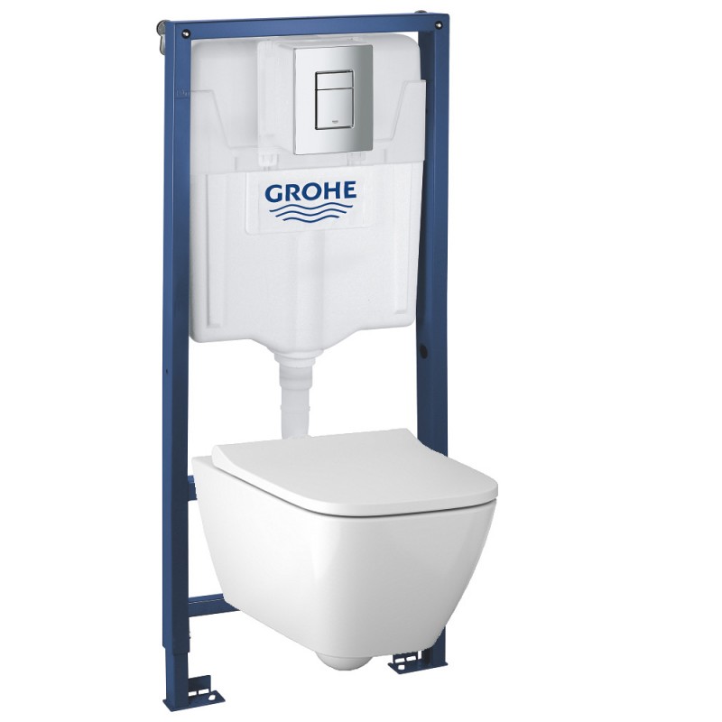 Инсталляция Grohe 38772001 в комплекте с унитазом безободковым Geberit Smyle Square 500.685.01.1