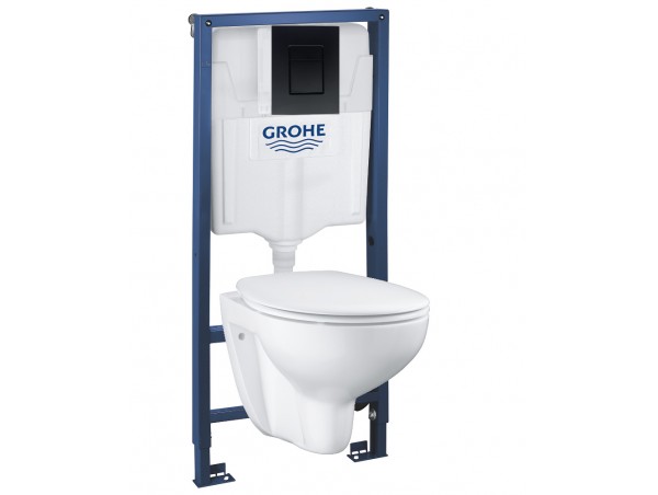 Инсталляция Grohe 38772BL1 в комплекте с унитазом безободковым Bau Ceramic 39351000 (39586BL0) черная кнопка