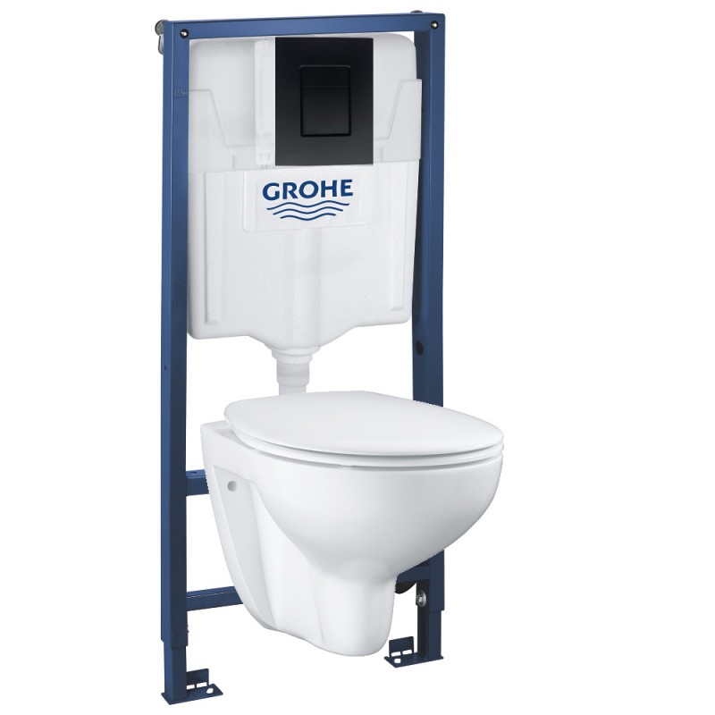Инсталляция Grohe 38772BL1 в комплекте с унитазом безободковым Bau Ceramic 39351000 (39586BL0) черная кнопка Инсталляция Grohe 38772BL1 в комплекте с унитазом безободковым Bau Ceramic 39351000 (39586BL0) черная кнопка