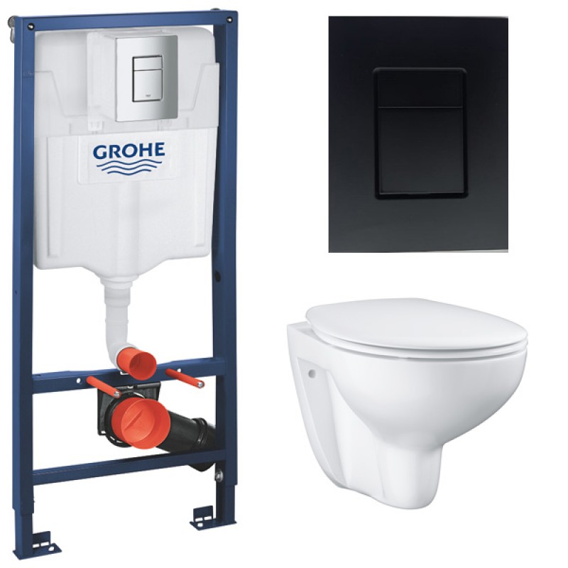 Инсталляция Grohe 38772BL1 в комплекте с унитазом безободковым Bau Ceramic 39351000 (39586BL0) черная кнопка Инсталляция Grohe 38772BL1 в комплекте с унитазом безободковым Bau Ceramic 39351000 (39586BL0) черная кнопка