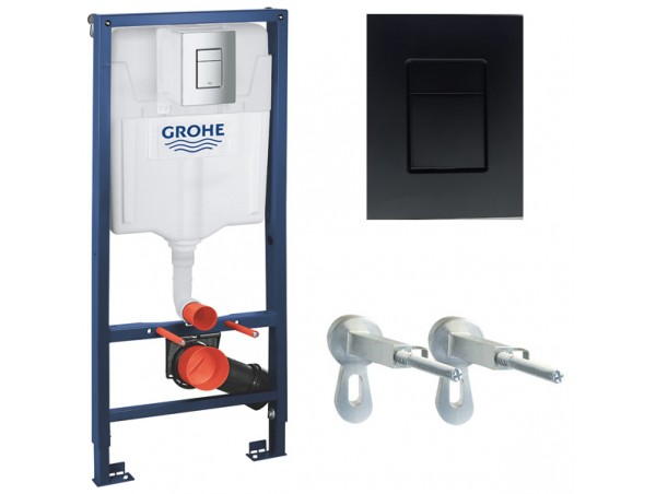 Инсталляция Grohe 38772BL1 в комплекте с унитазом безободковым Bau Ceramic 39351000 (39586BL0) черная кнопка