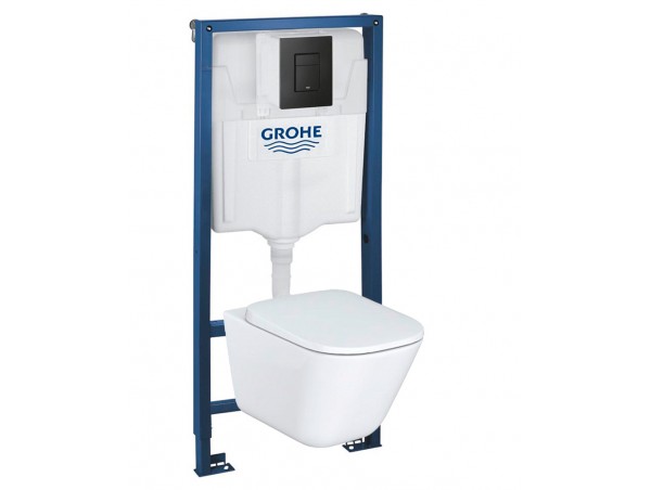 Инсталляция Grohe 38772BL2 в комплекте с унитазом безободковым Roca The Gap 34647L000 (черная матовая кнопка)