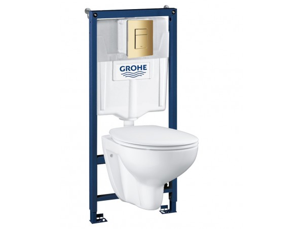 Инсталляция Grohe 38772GL1 в комплекте с унитазом безободковым Bau Ceramic 39351000 (золотая кнопка)