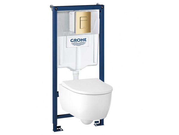 Инсталляция Grohe 38772GL1 в комплекте с унитазом безободковым Geberit iCon 500.784.01.1 (золотая кнопка)
