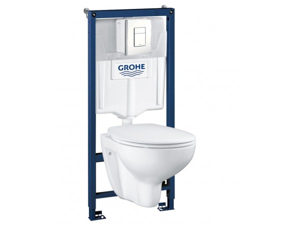 Инсталляция Grohe 38772SH1 в комплекте с унитазом безободковым Bau Ceramic 39351000 (белая кнопка)