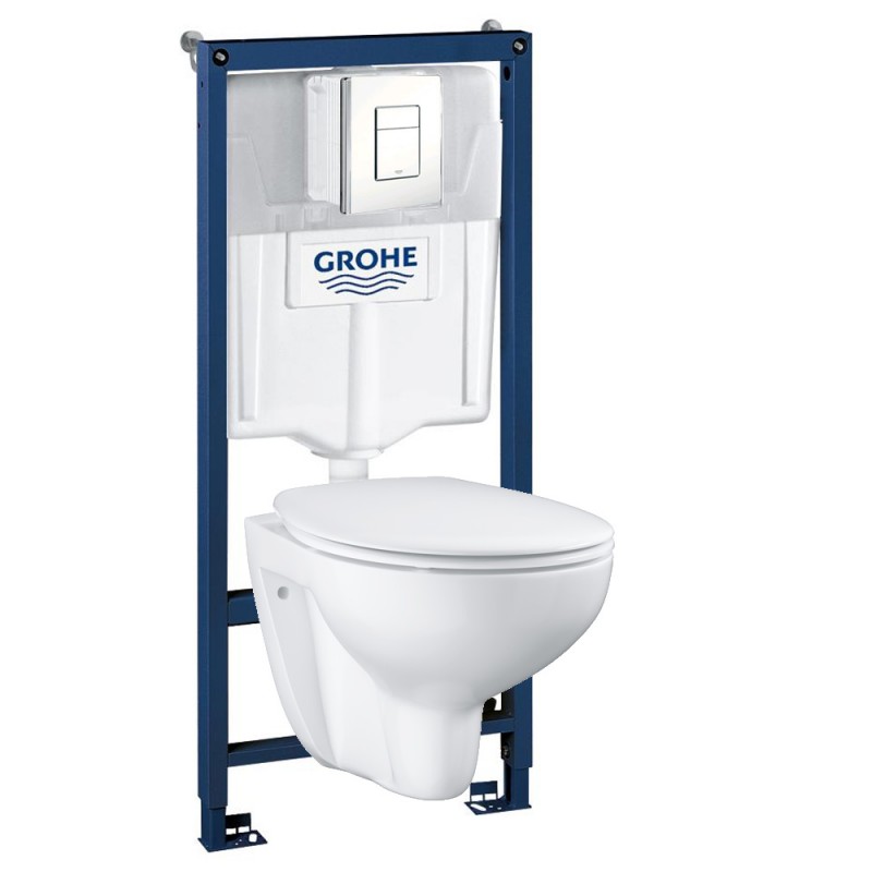 Инсталляция Grohe 38772SH1 в комплекте с унитазом безободковым Bau Ceramic 39351000 (белая кнопка)