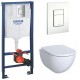 Инсталляция Grohe 38772SH1 в комплекте с унитазом безободковым Geberit Acanto 500.600.01.2 (белая кнопка)