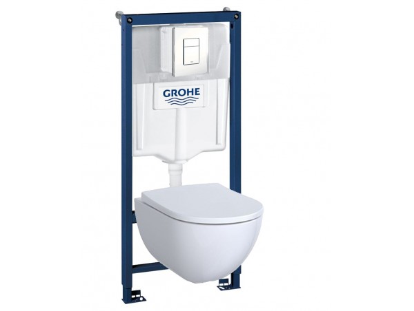 Инсталляция Grohe 38772SH1 в комплекте с унитазом безободковым Geberit Acanto 500.600.01.2 (белая кнопка)