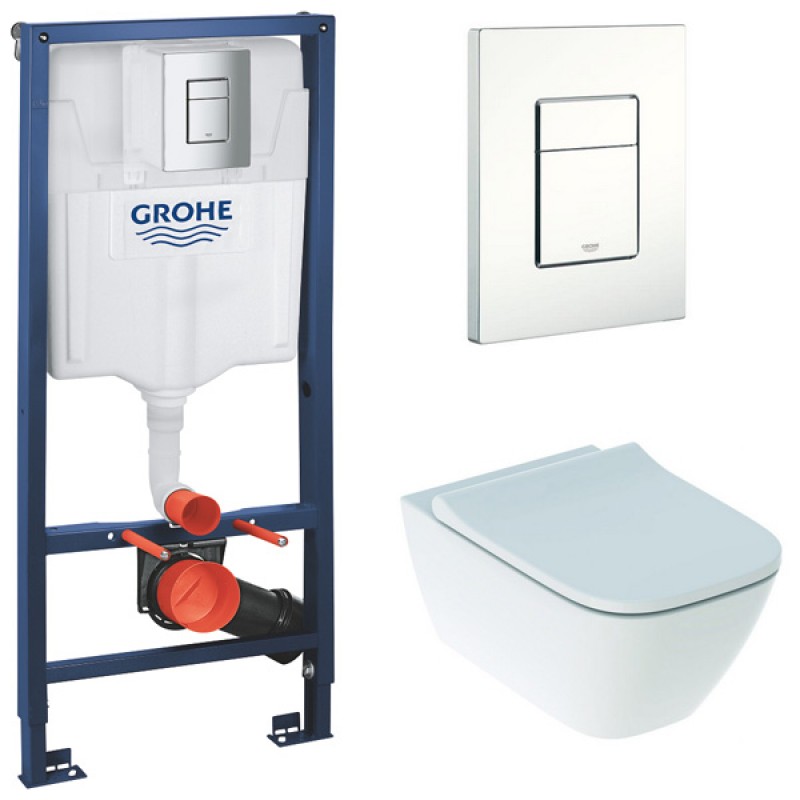 Инсталляция Grohe 38772SH1 в комплекте с унитазом безободковым Geberit Smyle Square 500.683.01.1 (белая кнопка) Инсталляция Grohe 38772SH1 в комплекте с унитазом безободковым Geberit Smyle Square 500.683.01.1 (белая кнопка)